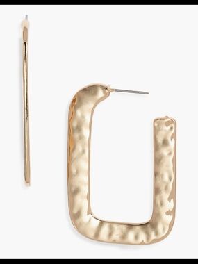 New Open Edit Hammered Rectangular Hoop Earrings - Gold